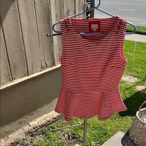 Stylish Red and White Striped Peplum Tank Top